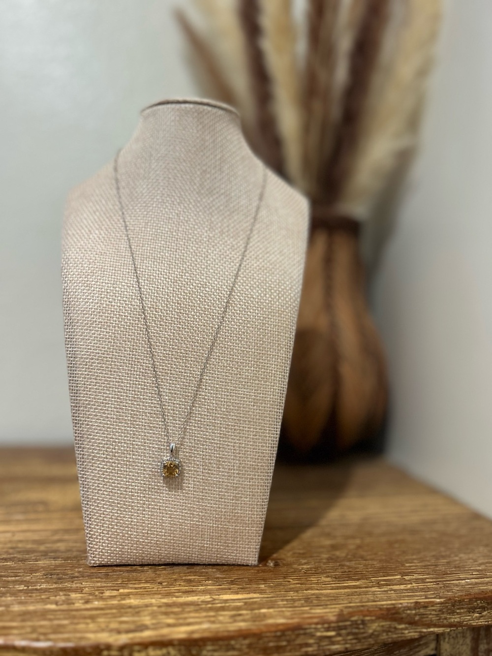 925 Sterling Silver Citrine Stone Natural Diamond Accent 18 in Chain Necklace